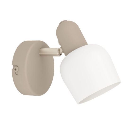 Eglo corato applique con faretto e14 orientabile 8,5cm per camera da letto moderna sabbia e nichel satinato