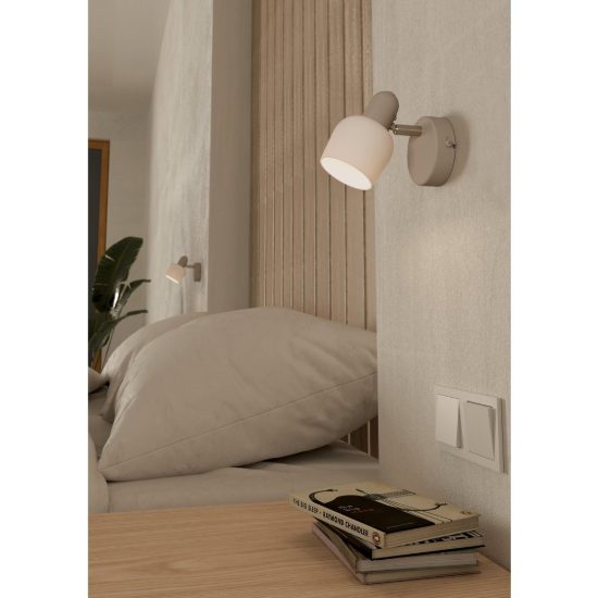 Eglo corato applique con faretto e14 orientabile 8,5cm per camera da letto moderna sabbia e nichel satinato