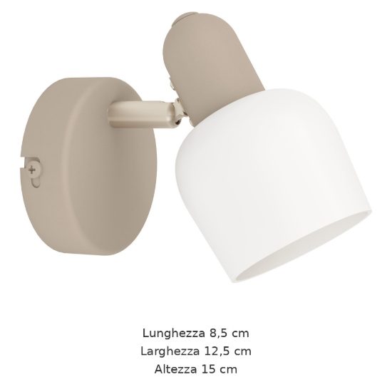 Eglo corato applique con faretto e14 orientabile 8,5cm per camera da letto moderna sabbia e nichel satinato