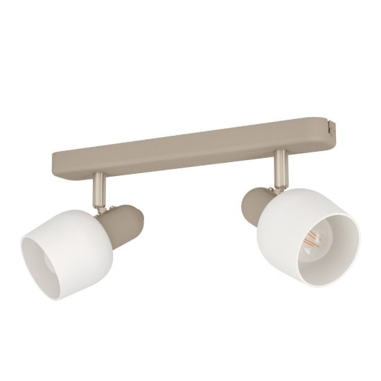 Eglo corato plafoniera con 2 faretti e14 orientabili 30cm per cucina moderna sabbia e nichel satinato