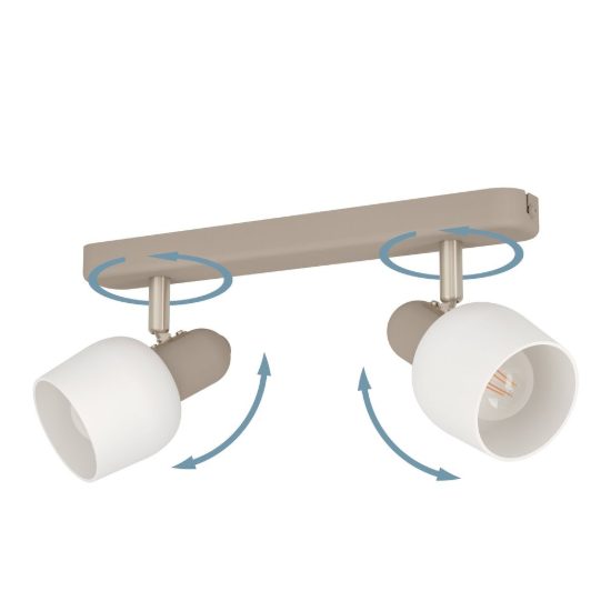 Eglo corato plafoniera con 2 faretti e14 orientabili 30cm per cucina moderna sabbia e nichel satinato