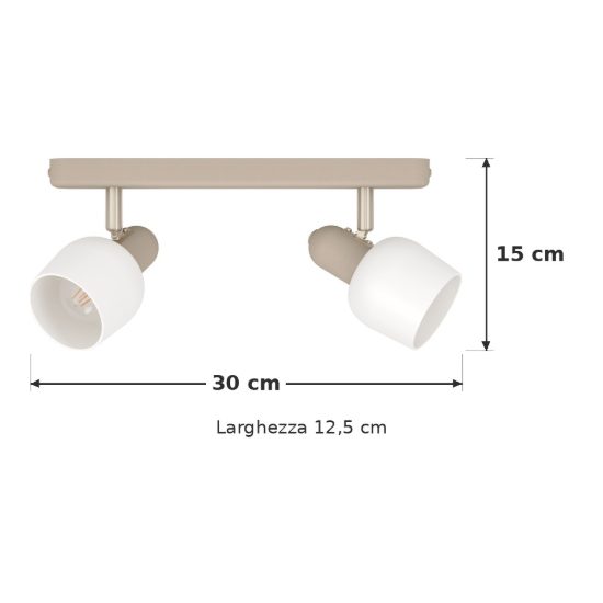 Eglo corato plafoniera con 2 faretti e14 orientabili 30cm per cucina moderna sabbia e nichel satinato