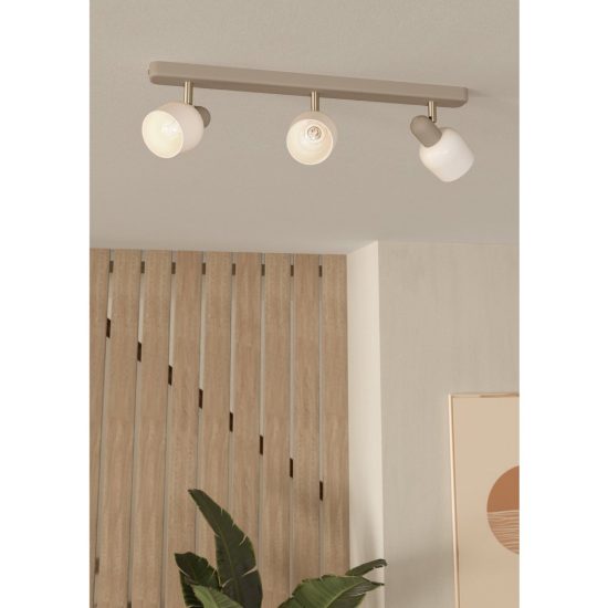 Eglo corato plafoniera con 3 faretti e14 orientabili 52cm per corridoio moderna sabbia e nichel satinato