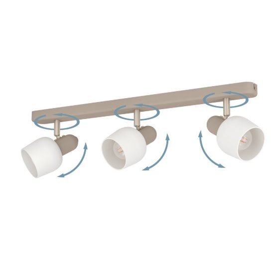 Eglo corato plafoniera con 3 faretti e14 orientabili 52cm per corridoio moderna sabbia e nichel satinato