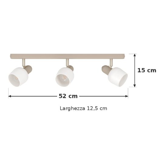 Eglo corato plafoniera con 3 faretti e14 orientabili 52cm per corridoio moderna sabbia e nichel satinato