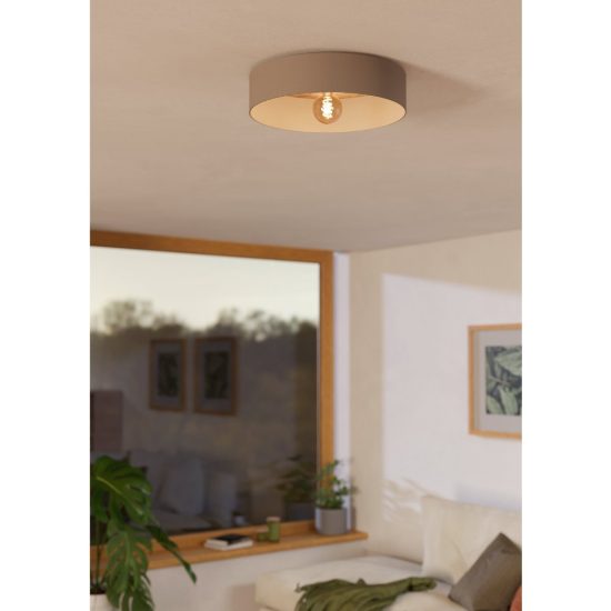 Eglo duaia plafoniera 42cm per camera da letto moderna taupe e legno