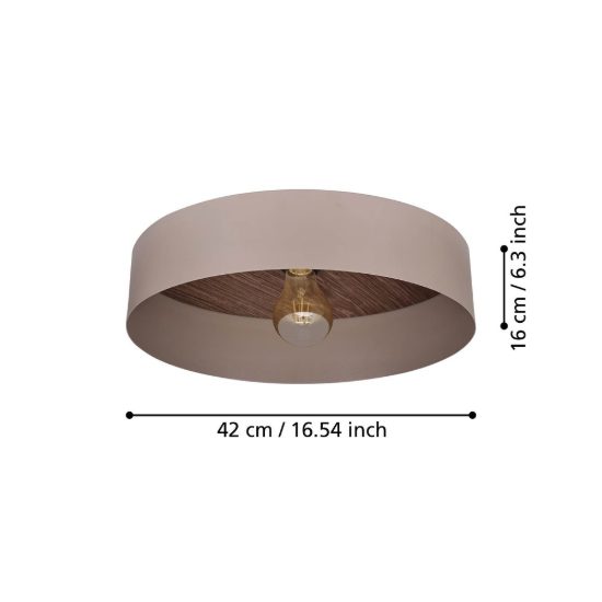 Eglo duaia plafoniera 42cm per camera da letto moderna taupe e legno