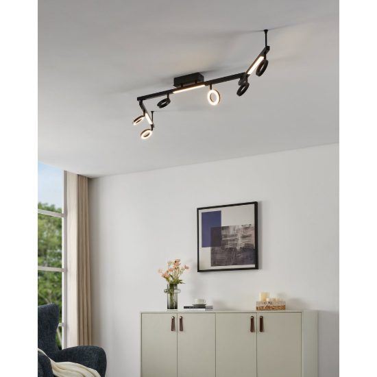 Eglo cardillio 1 plafoniera con 6 faretti led 29,1w 3000k orientabili 158,5cm per corridoio moderna nera