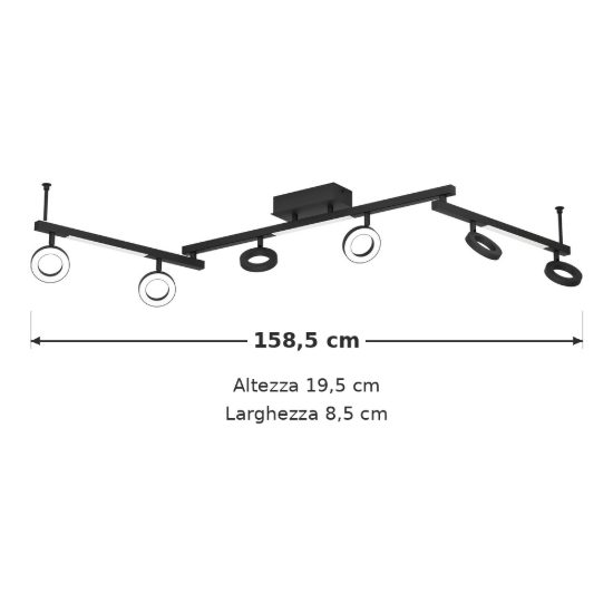 Eglo cardillio 1 plafoniera con 6 faretti led 29,1w 3000k orientabili 158,5cm per corridoio moderna nera