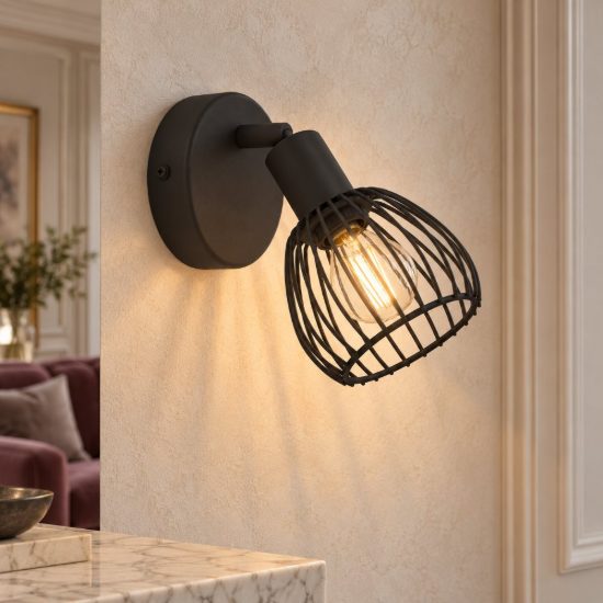 Eglo sonnino applique con faretto e14 orientabile 9,7cm per soggiorno moderna nera