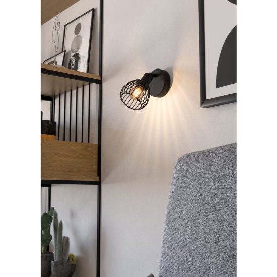 Eglo sonnino applique con faretto e14 orientabile 9,7cm per soggiorno moderna nera