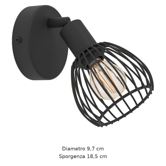 Eglo sonnino applique con faretto e14 orientabile 9,7cm per soggiorno moderna nera