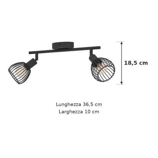 Eglo sonnino plafoniera con 2 faretti e14 orientabili 36,5cm per ingresso moderna nera