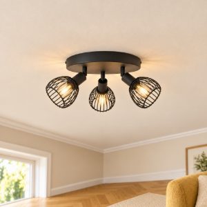 Eglo sonnino plafoniera con 3 faretti e14 orientabili 25cm per soggiorno moderna nera