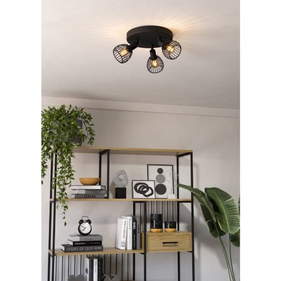 Eglo sonnino plafoniera con 3 faretti e14 orientabili 25cm per soggiorno moderna nera