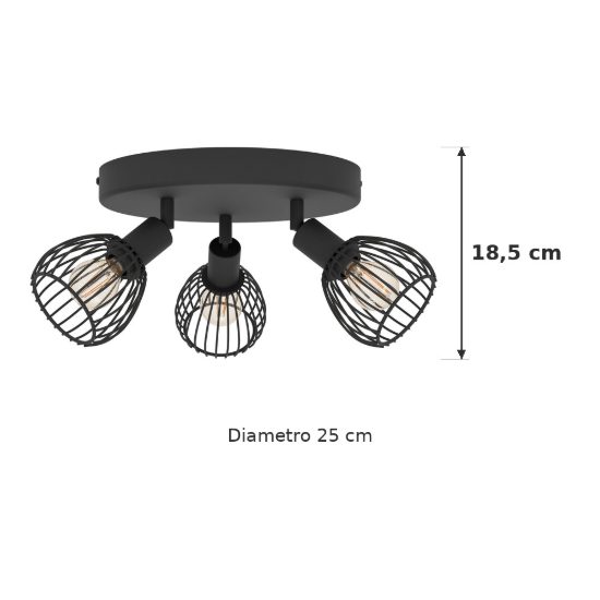 Eglo sonnino plafoniera con 3 faretti e14 orientabili 25cm per soggiorno moderna nera