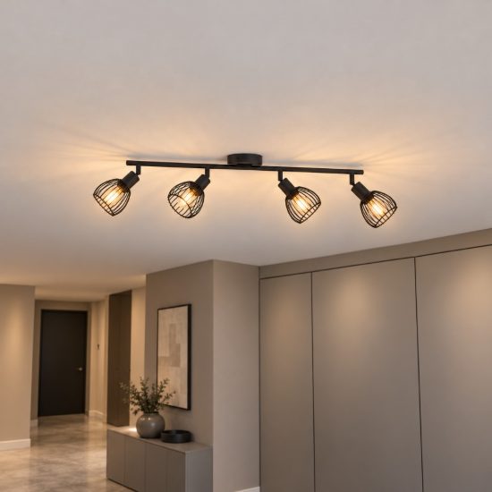 Eglo sonnino plafoniera con 4 faretti e14 orientabili 78cm per corridoio moderna nera