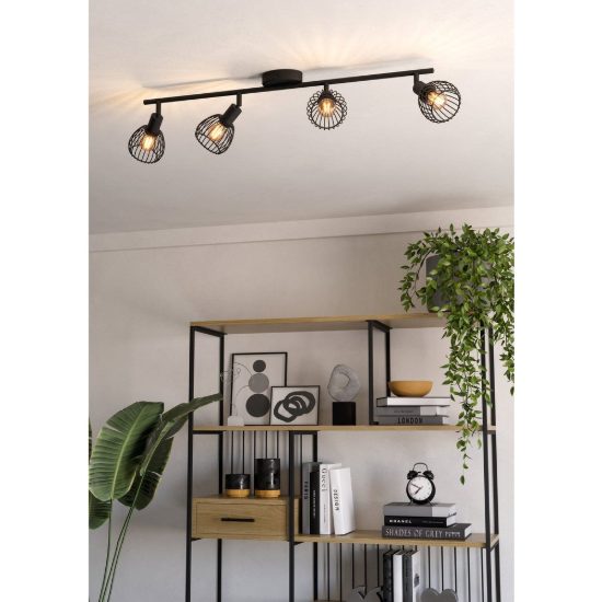 Eglo sonnino plafoniera con 4 faretti e14 orientabili 78cm per corridoio moderna nera