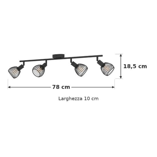 Eglo sonnino plafoniera con 4 faretti e14 orientabili 78cm per corridoio moderna nera