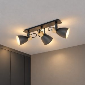 Eglo coswarth plafoniera con 3 faretti e27 orientabili 67cm per corridoio moderna antracite crema e marrone