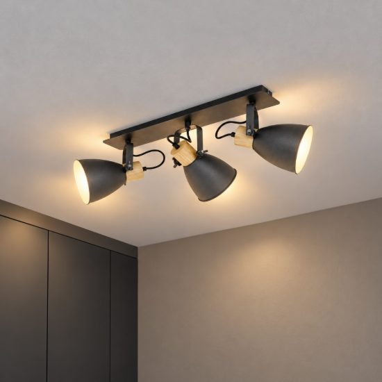 Eglo coswarth plafoniera con 3 faretti e27 orientabili 67cm per corridoio moderna antracite crema e marrone