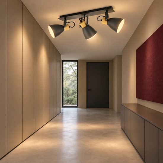 Eglo coswarth plafoniera con 3 faretti e27 orientabili 67cm per corridoio moderna antracite crema e marrone