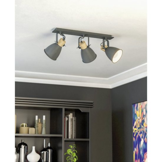 Eglo coswarth plafoniera con 3 faretti e27 orientabili 67cm per corridoio moderna antracite crema e marrone