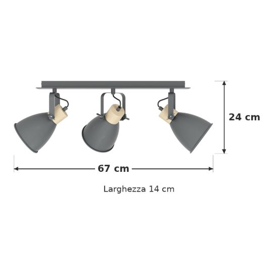 Eglo coswarth plafoniera con 3 faretti e27 orientabili 67cm per corridoio moderna antracite crema e marrone