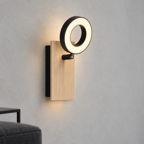Eglo rielves applique con faretto led 4,2w 3000k orientabile 7cm per soggiorno moderna marrone e nera