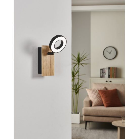 Eglo rielves applique con faretto led 4,2w 3000k orientabile 7cm per soggiorno moderna marrone e nera