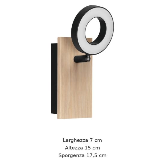 Eglo rielves applique con faretto led 4,2w 3000k orientabile 7cm per soggiorno moderna marrone e nera