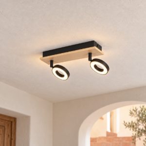 Eglo rielves plafoniera con 2 faretti led 8,4w 3000k orientabili 28cm per ingresso moderna marrone e nera