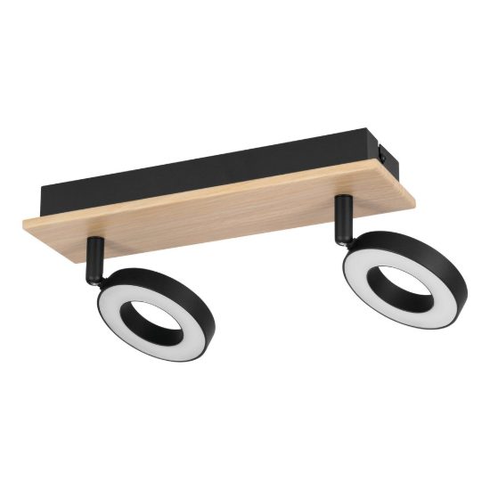 Eglo rielves plafoniera con 2 faretti led 8,4w 3000k orientabili 28cm per ingresso moderna marrone e nera