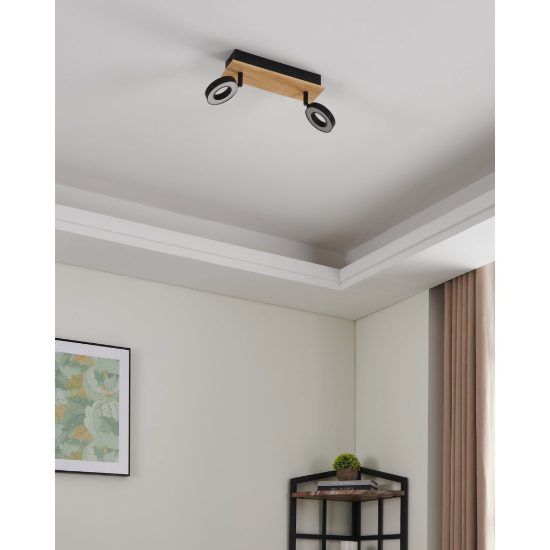 Eglo rielves plafoniera con 2 faretti led 8,4w 3000k orientabili 28cm per ingresso moderna marrone e nera