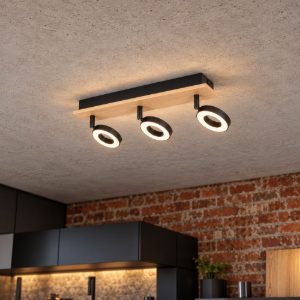 Eglo rielves plafoniera con 3 faretti led 12,6w 3000k orientabili 40cm per cucina moderna marrone e nera