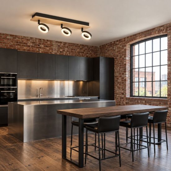 Eglo rielves plafoniera con 3 faretti led 12,6w 3000k orientabili 40cm per cucina moderna marrone e nera