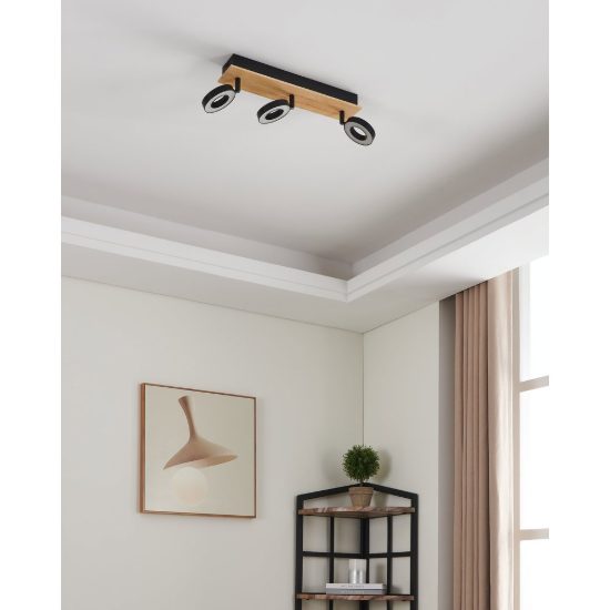 Eglo rielves plafoniera con 3 faretti led 12,6w 3000k orientabili 40cm per cucina moderna marrone e nera