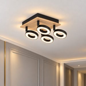 Eglo rielves plafoniera con 4 faretti led 16,8w 3000k orientabili 17cm per corridoio moderna marrone e nera