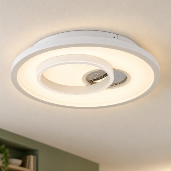 Eglo tiriolo plafoniera led 22,5w 4000k 38cm per soggiorno moderna rotonda bianca e argento