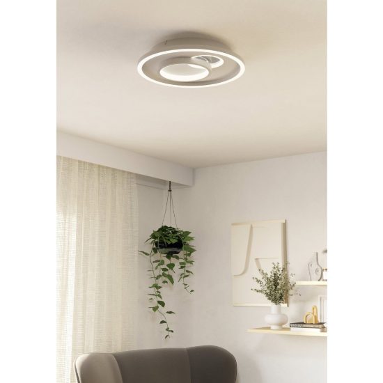 Eglo tiriolo plafoniera led 22,5w 4000k 38cm per soggiorno moderna rotonda bianca e argento
