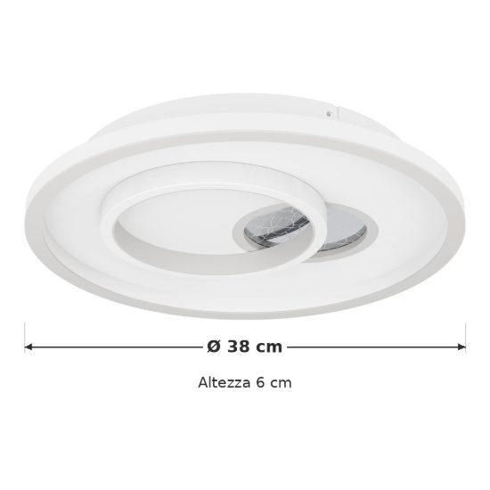 Eglo tiriolo plafoniera led 22,5w 4000k 38cm per soggiorno moderna rotonda bianca e argento