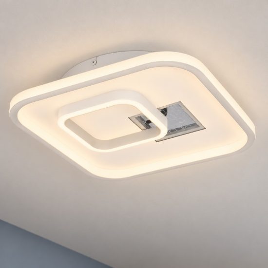 Eglo tiriolo plafoniera led 25,4w 4000k 38cm per soggiorno moderna quadrata bianca e argento