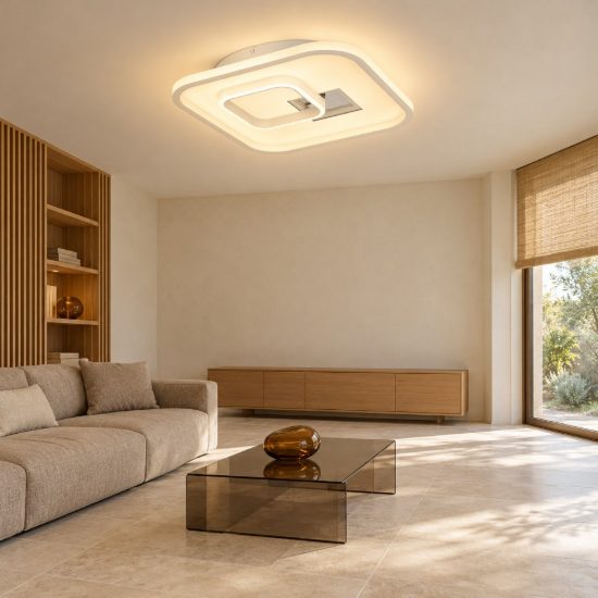 Eglo tiriolo plafoniera led 25,4w 4000k 38cm per soggiorno moderna quadrata bianca e argento