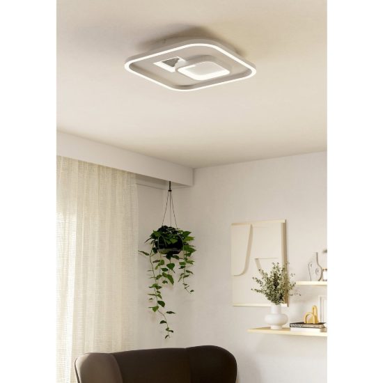 Eglo tiriolo plafoniera led 25,4w 4000k 38cm per soggiorno moderna quadrata bianca e argento