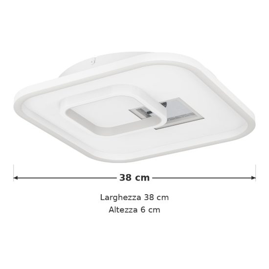 Eglo tiriolo plafoniera led 25,4w 4000k 38cm per soggiorno moderna quadrata bianca e argento