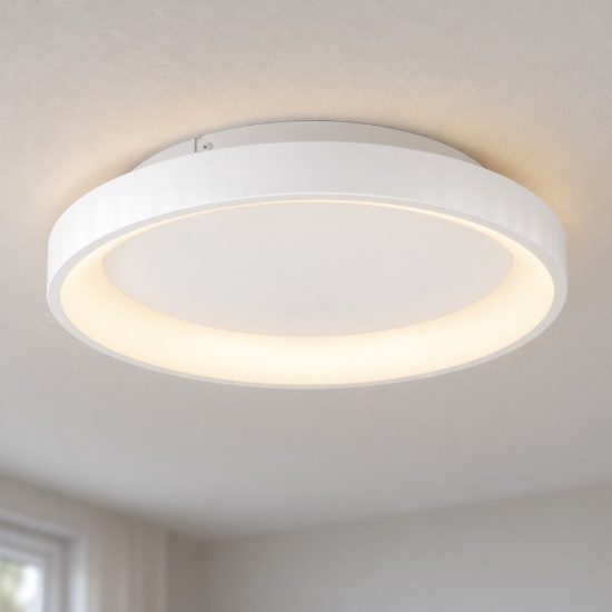 Eglo loretello plafoniera led 12w cct 2700k 6500k 35cm con telecomando per cucina moderna rotonda bianca