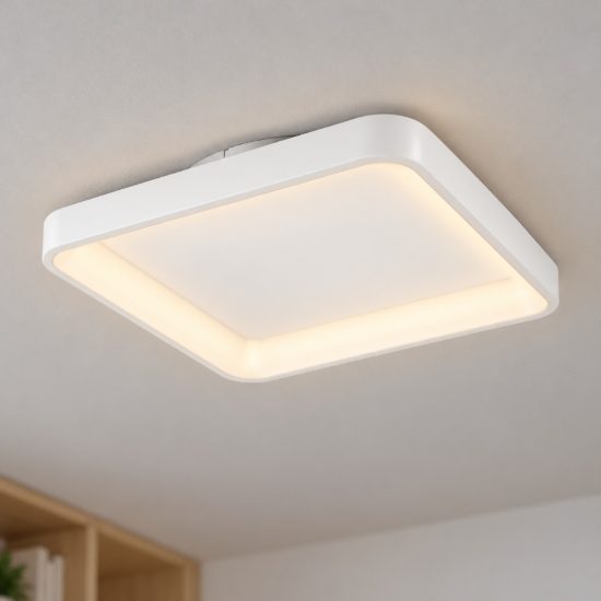 Eglo loretello plafoniera led 12w cct 2700k 6500k 35cm con telecomando per cucina moderna quadrata bianca