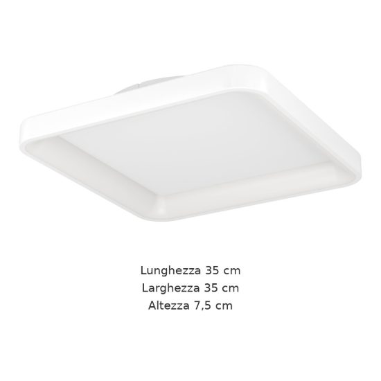 Eglo loretello plafoniera led 12w cct 2700k 6500k 35cm con telecomando per cucina moderna quadrata bianca
