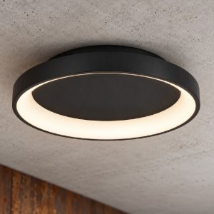 Eglo loretello plafoniera led 12w cct 2700k 6500k 35cm con telecomando per cucina moderna rotonda nera
