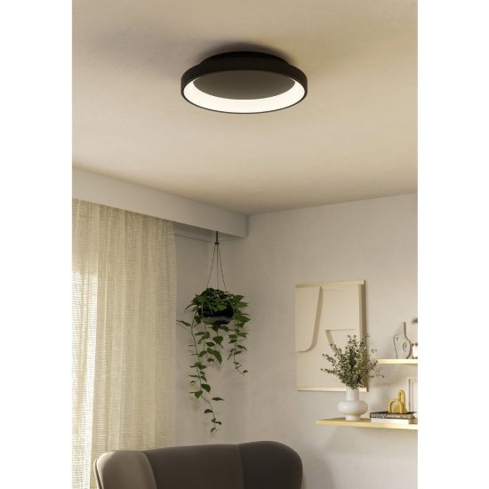 Eglo loretello plafoniera led 12w cct 2700k 6500k 35cm con telecomando per cucina moderna rotonda nera